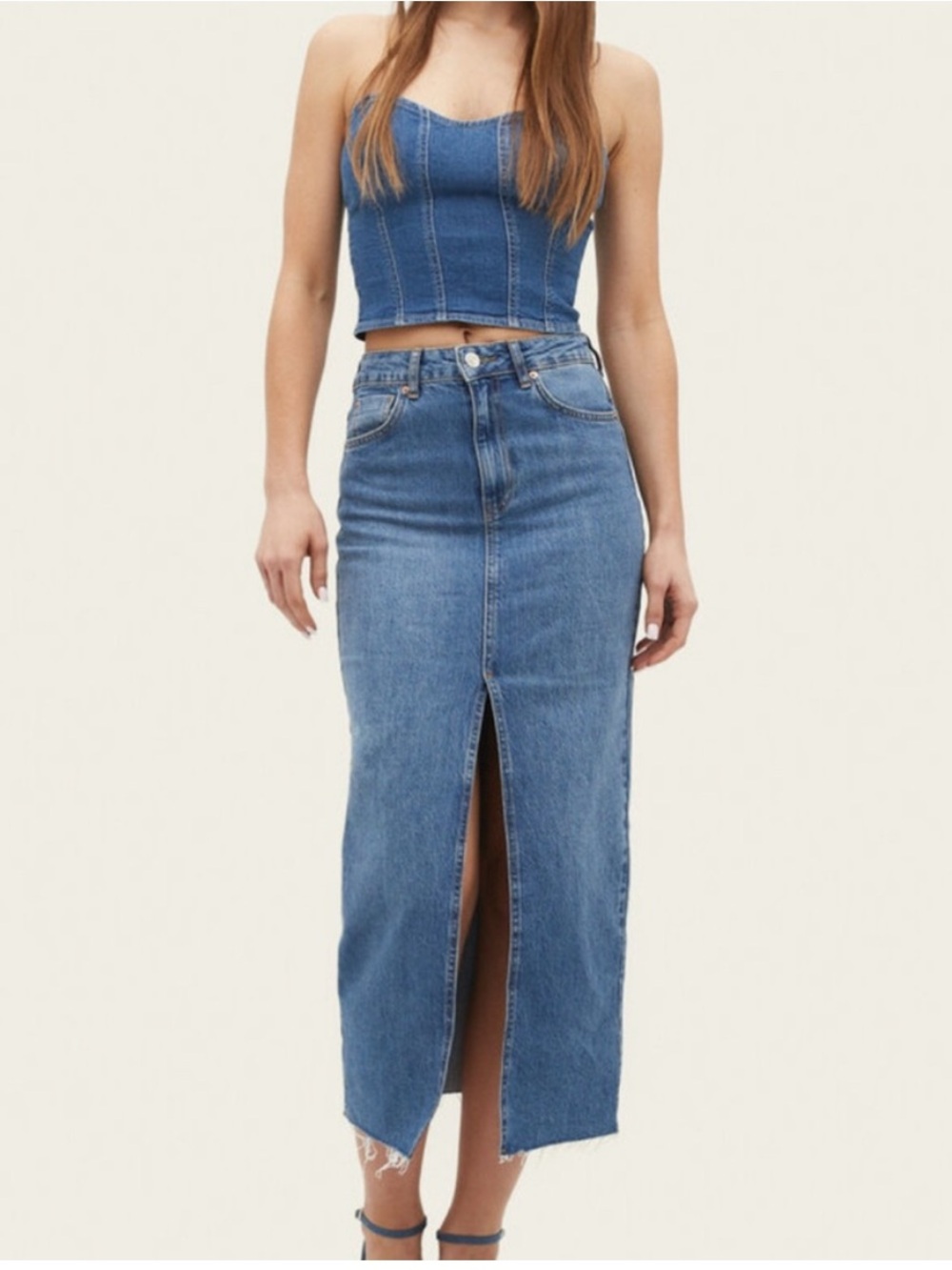Universal Thread Blue Straight-Leg Jean Skirt Midi Front Slit Size 0